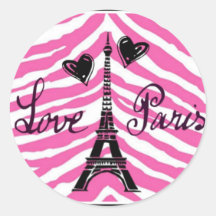 IMPRESIÓN ROSADA DEL CORAZÓN DE LA TORRE EIFFEL DE ETIQUETAS REDONDAS