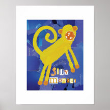 Impresión tonta del balón de fútbol del mono posters