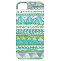 Impresión tribal azul, blanca, y verde dibujada iPhone 5 Case-Mate funda