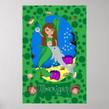 Impresión verde de Merfaery y del delfín Poster