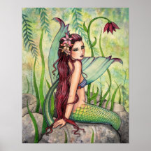 Impresión verde del poster del arte de la sirena d