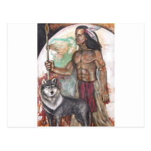 Indio y lobo del nativo americano postales