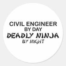 Ingeniero civil Ninja mortal por noche Etiqueta Redonda