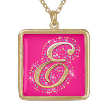 Inicial de oro E - collar rosado