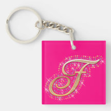 Inicial de oro F - llavero rosado