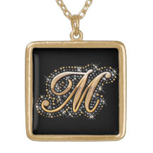 Inicial de oro "M" con los diamantes - collar