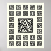 Inicial decorativa de Woodblock del grabar en made Poster
