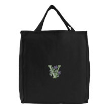 Inicial V del monograma de la flor Bolsas Bordadas