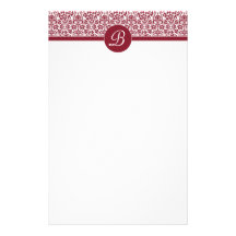 Inmóvil con monograma del damasco rojo y blanco papelería personalizada