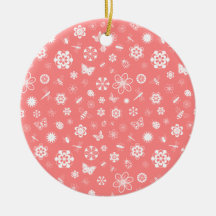 Insectos y flores blancos (fondo rojo del vector d ornamento de navidad