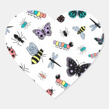 Insectos y mariposas coloridos del vector pegatina corazón personalizadas