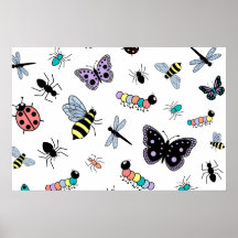 Insectos y mariposas coloridos del vector impresiones