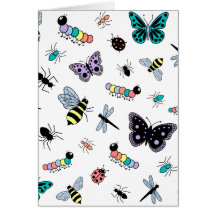 Insectos y mariposas coloridos del vector felicitación