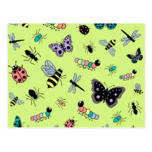 Insectos y mariposas coloridos (parte posterior de tarjetas postales