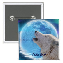 Insignia ártica de la fauna del lobo y de la luna  pins