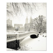 Invierno del Central Park - nieve en el puente del Fotos