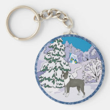 invierno del terrier de Boston Llavero Personalizado