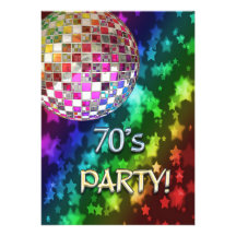 invitación 70s con la bola de discoteca y el arco 