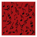 Invitación adaptable de las notas musicales roja y