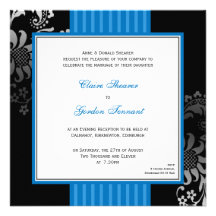 Invitación adornada azul y negra del boda del mode