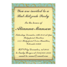 Invitación afiligranada formal de Mitzvah del palo