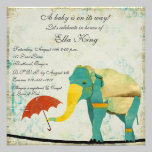 Invitación agraciada del bebé del elefante del oro invitaciones