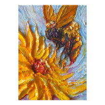 Invitación amarilla de la margarita y de la abeja