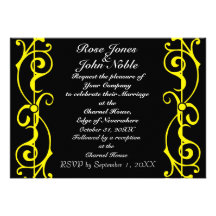 Invitación (amarilla) del boda del ébano de la fib