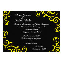 Invitación (amarilla) del boda del ébano del cirro
