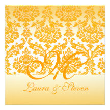 invitación amarilla del boda del monograma del dam