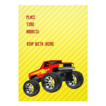 Invitación amarilla del monster truck