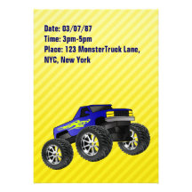 Invitación amarilla del monster truck