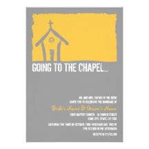 Invitación amarilla y gris del boda de la capilla