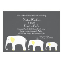 Invitación amarilla y gris del elefante de la madr
