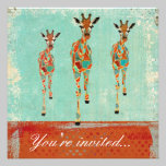 Invitación ambarina y azul de las jirafas invitaciones