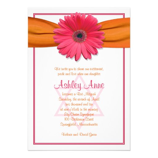 Invitación anaranjada de Mitzvah del palo de la ci