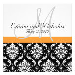 Invitación anaranjada del boda del damasco del mon