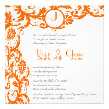 Invitación anaranjada del boda del monograma del d
