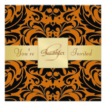 Invitación anaranjada del negro del damasco de Hal invitaciones