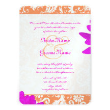 Invitación anaranjada y fucsia del boda de la marg