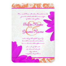 Invitación anaranjada y fucsia del boda de la marg