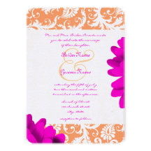 Invitación anaranjada y fucsia del boda de la marg