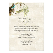 Invitación antigua del boda del Peafowl de la mira
