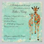 Invitación azul ambarina del bebé de las jirafas invitaciones