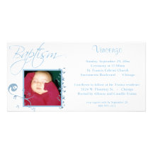 Invitación azul clara de la foto del bautismo tarjetas fotograficas 