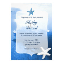 Invitación azul con clase del boda de la playa y d