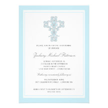Invitación azul cruzada elegante del bautizo del b