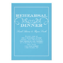 Invitación azul de la cena del ensayo del boda del