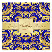 Invitación azul de la cinta de la hoja de oro del  invitaciones