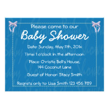 Invitación azul de la ducha del bebé del personali